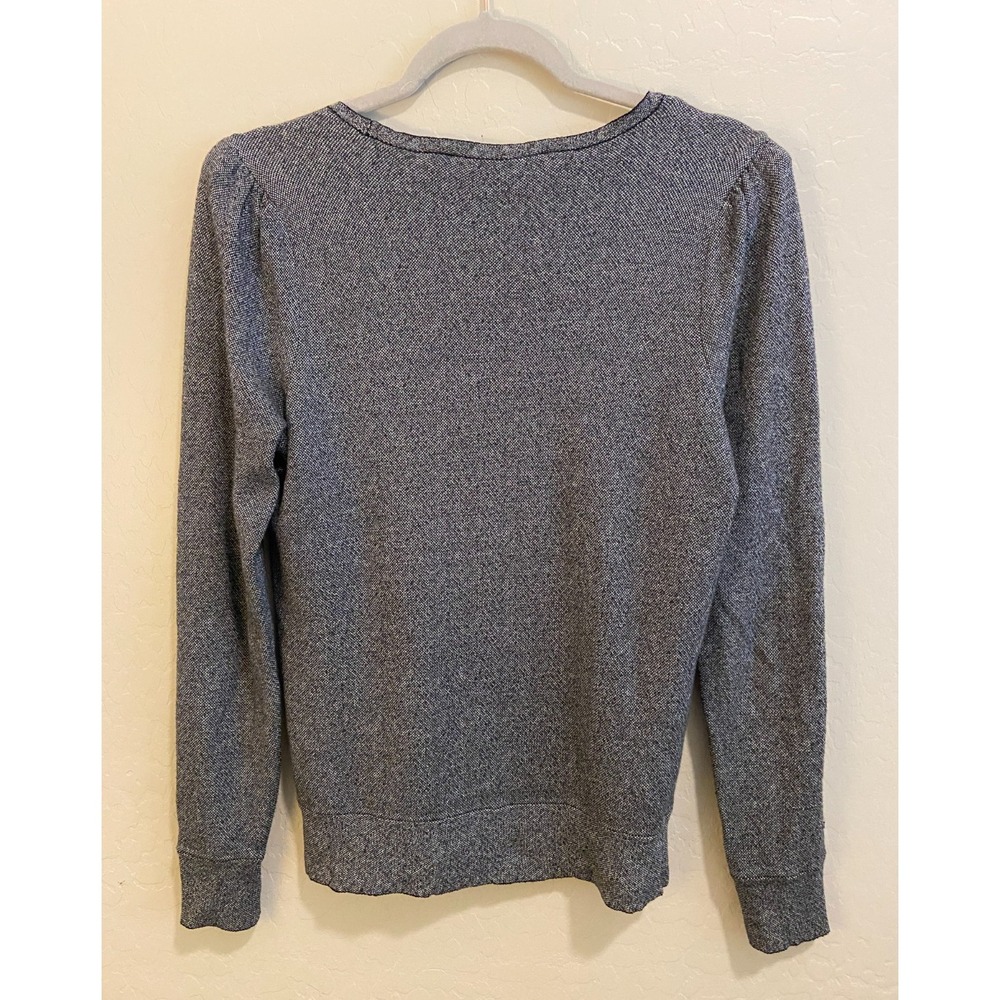 White House Black Market Women's S Gray Floral Embroidered Puff Shoulder Sweater - Picture 3 of 13